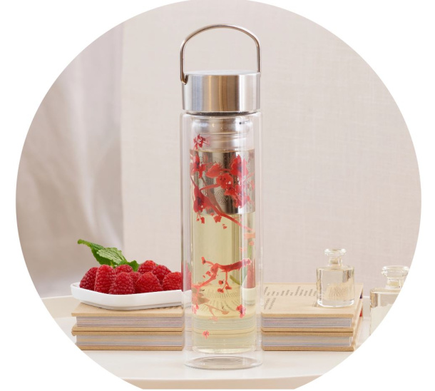 Skleněná láhev na pití Flowtea Cherry Blossom